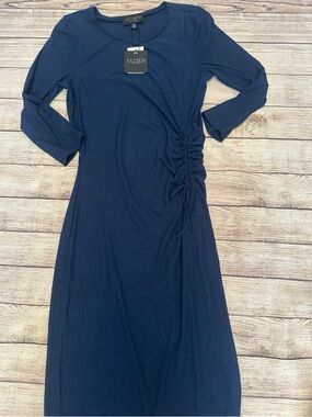 Anthem The Label Navy Blue Long Sleeve Stretchy Cinched Tie Long Dress